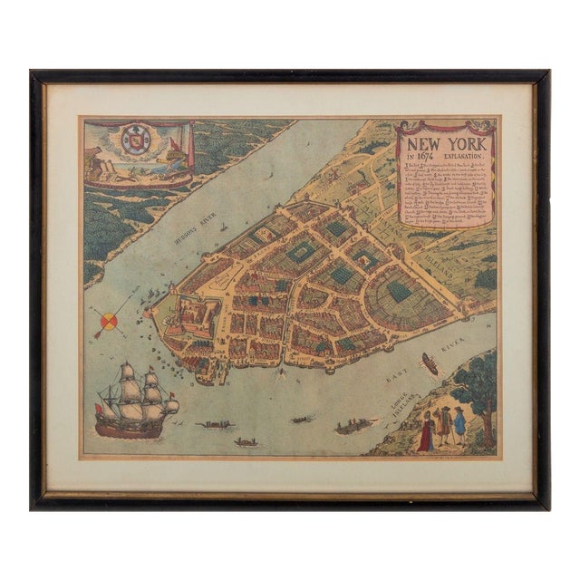 American School Map of 1674 New York Lithograph | Chairish