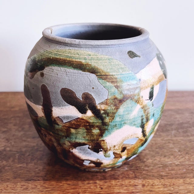 Vintage Kintsugi Japanese Drip Glaze Pottery Vase For Sale - Image 4 of 6