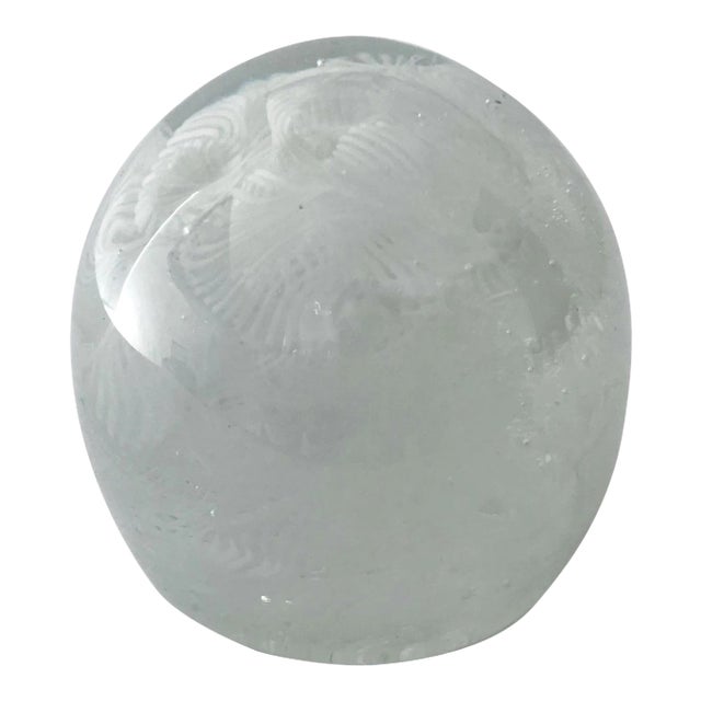1960s White Filigrana Italian Murano Glass Paperweight For Sale