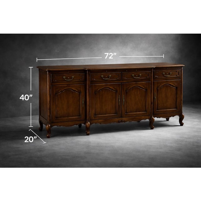 Early 20th Century French Provincial Walnut Sideboard Buffet With Pull-Out Serving Slide — Carved Cabriole Legs, Original Key For Sale In Los Angeles - Image 6 of 11