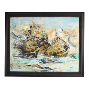 Mid-Century Abstract Oil on Canvas Painting by Sinnett