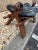 Brown Pair of Vintage Vinyl Seat Brass Inlaid Camel Saddle Stools For Sale - Image 8 of 12