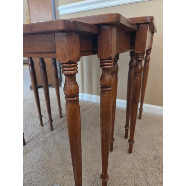 Vintage Ethan Allen Furniture Regency Style Set of Three Nesting Tables For Sale - Image 14 of 17