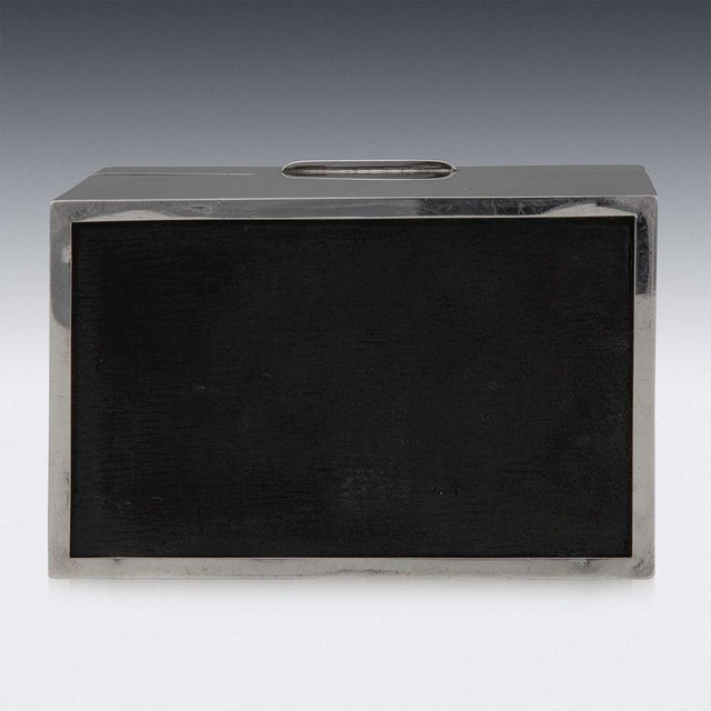 Wood 20th Century English Art Deco Solid Silver Cigarette Box with Clock, London, 1920s For Sale - Image 7 of 18
