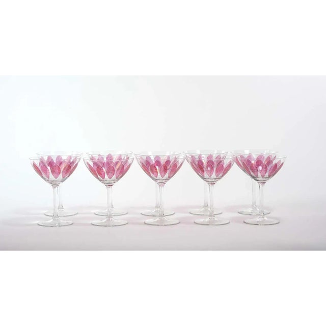 Hand Painted Crystal Champagne Coupe Service / Ten People For Sale - Image 4 of 13