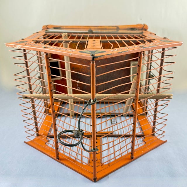 Orange Japanned Metal Bird Cage, Hand-Painted, Circa 1900-1920 For Sale - Image 16 of 18