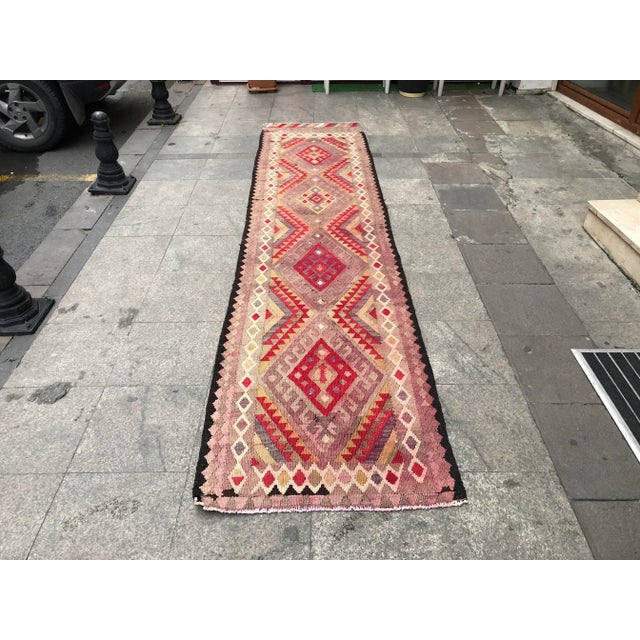 Vintage Turkish Handwoven Floral Runner- 2′10″ × 12′4″ For Sale - Image 11 of 11