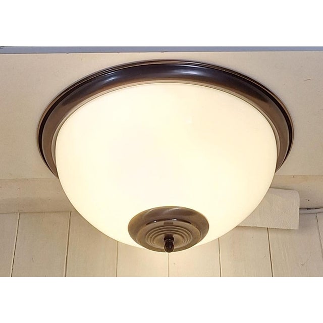 Vintage Ceiling Lamp with a Patinated Brass Frame and Opaque White Glass Shade by Honsel, 1990s For Sale - Image 3 of 9