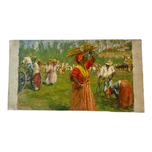 Harvest Sugar Cane Oil on Panel Charles Martin-Sauvaigo 1881-1970 Workshop Stamp on the Back