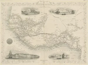 Antique Map of Western Africa with Vignettes of Cape Coast Castle Etc, 1851