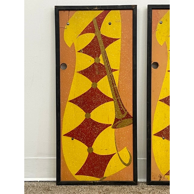 1970s Vintage Mid-Century Modern Geometric Wall Panels, Set of Four, Orange and Yellow Abstract Wall Art For Sale - Image 5 of 10