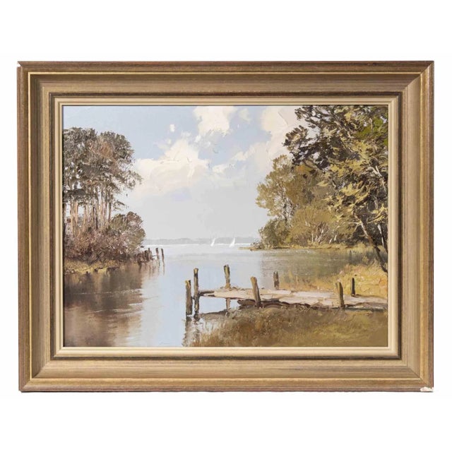 Erich Paulsen, Lakescape, Original Oil Painting, Late 20th Century, Framed For Sale - Image 4 of 4