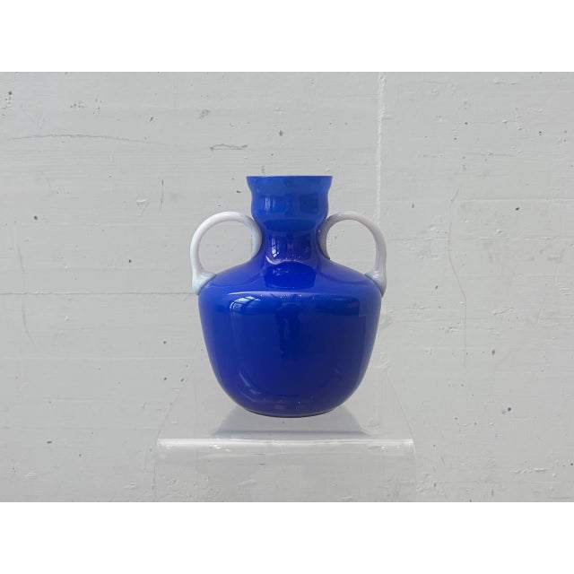 Blue Opal Glass Handle Vase from Opalina Fiorentina, Italy, 1960s For Sale - Image 9 of 14