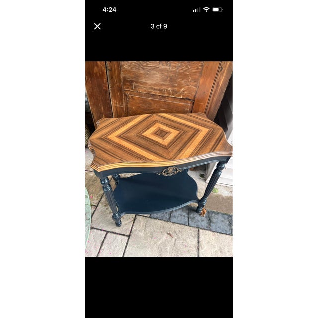 Vintage Refinished Diamond Veneer Console Table For Sale - Image 4 of 9