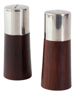Vintage Danish Wood and Chrome Salt and Pepper Shakers, 1960s, Set of 2