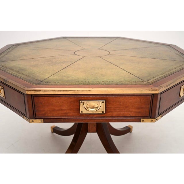 Metal Large Antique Military Campaign Drum Table with Leather Top, 1950 For Sale - Image 7 of 11