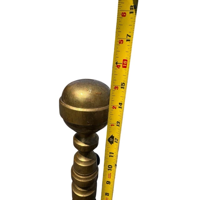 Antique Brass Ball Finial Fireplace Andirons Fire Dogs Pair Early 1900s For Sale - Image 18 of 18