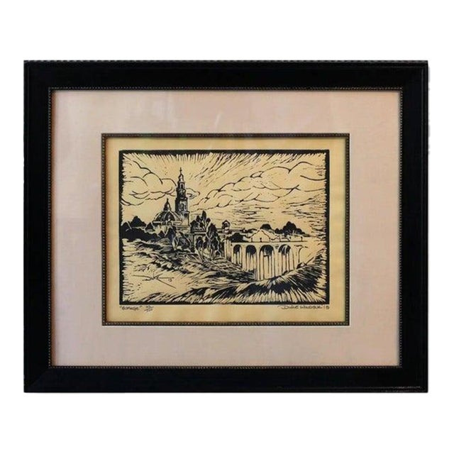 Duke Windsor, Contemporary Landscape Linoleum Block Print, "Homage" For Sale