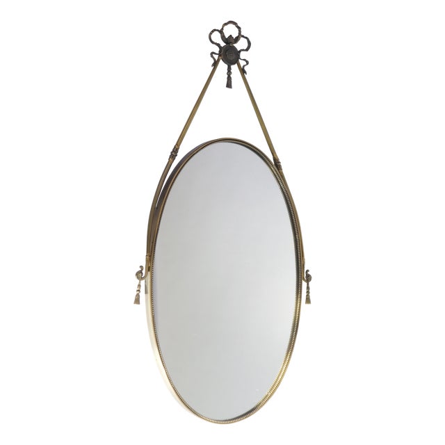 Vintage Italian Oval Brass Mirror, 1920s For Sale