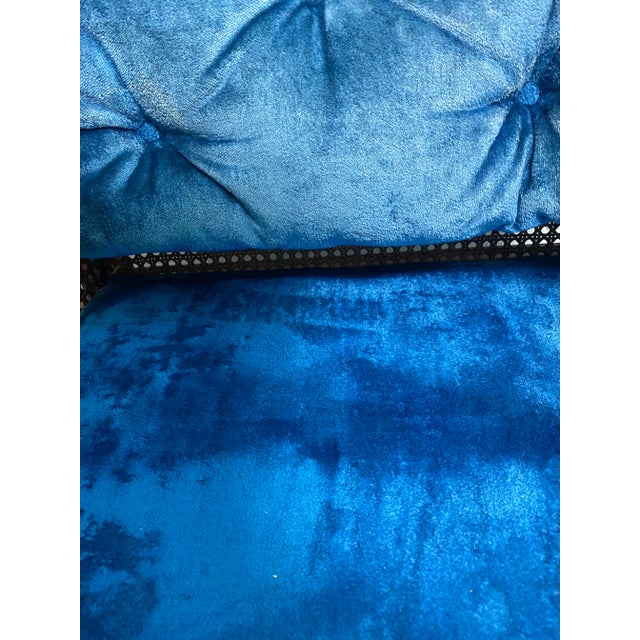 Blue Mid 20th Century Regency Style Kimball Side Chair Cane and Velvet For Sale - Image 8 of 12
