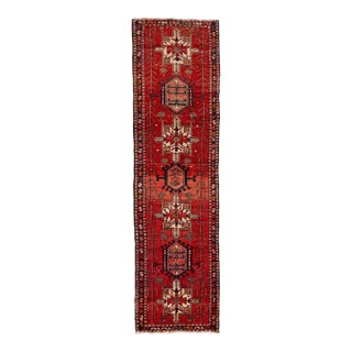 1960s Vintage Heriz Hand-Knotted Red Wool Rug With Geometric Pattern For Sale