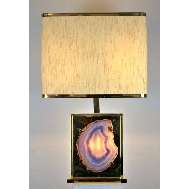 Mid-Century Modern Vintage Brass & Agate Table Lamp by Willy Daro, 1970s For Sale - Image 3 of 4