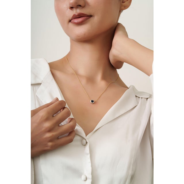 Mid 20th Century Inspired Sapphire Diamond Heart Necklace in 14k Gold For Sale In New York - Image 6 of 14