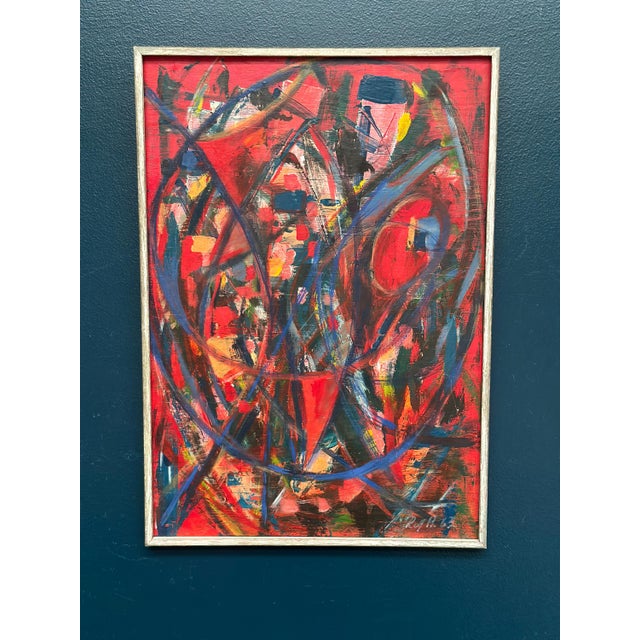 Original Swedish Oil on Plywood – “Abstract Composition” by Rolf Andersson – Signed – Vintage & Framed – 54.5 × 38.5 cm...