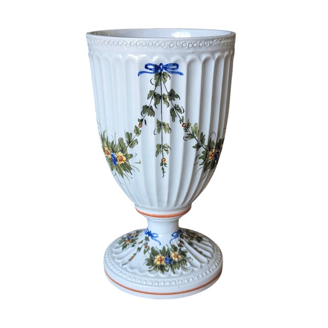 Vintage Italian Hand Painted Porcelain Footed Vase For Sale - Image 12 of 12