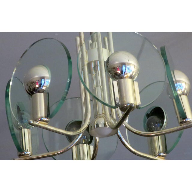 Mid-Century Modern Silver-Plated Chandelier with Six Cut Glass Discs, Italy, 1960s For Sale - Image 3 of 6