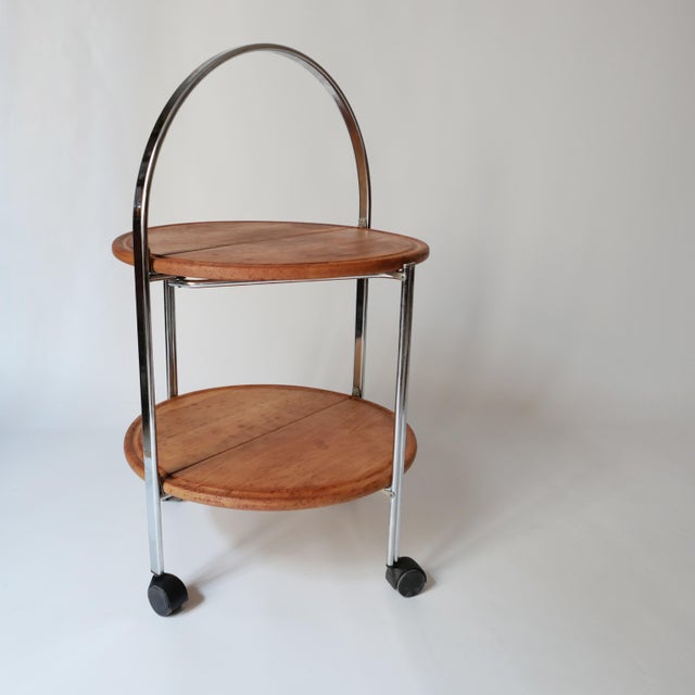 1970s Vintage Folding Rolling Serving Cart in Wood, 1970s For Sale - Image 5 of 13