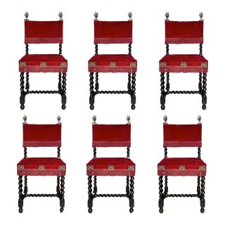 Early 20th Century Spanish Carved Walnut Dining Chairs, Set of 6 For Sale