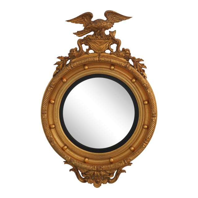 Carvers Guild Gold Federal Style Bulls Eye Mirror For Sale