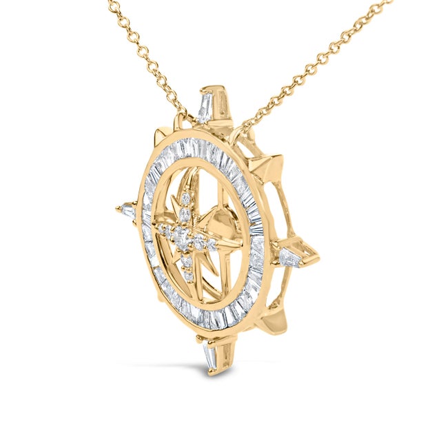 Haus of Brilliance 14K Yellow Gold Plated Sterling Silver 1.0 Cttw Diamond Compass Pendant Necklace For Sale - Image 4 of 4