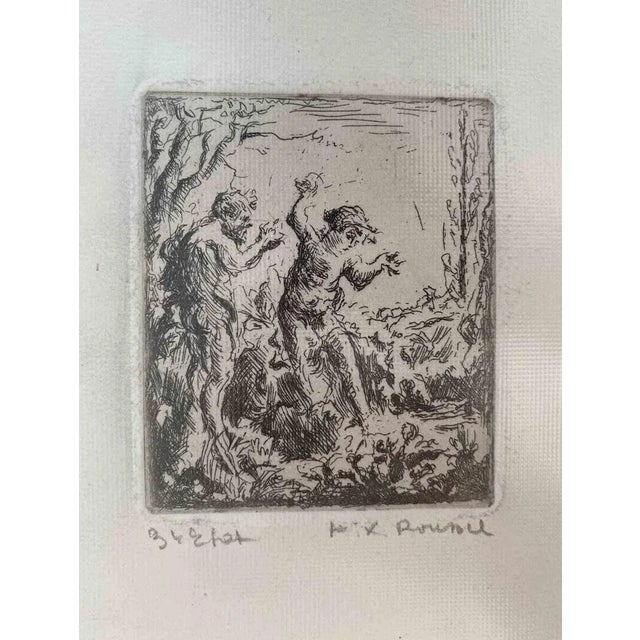 Nude in Woods is an original etching print artwork on ivory-colored paper realized by Ker-Xavier Roussel in 1920 ca. Hand-...