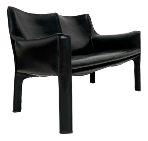 Vintage Italian CAB 414 2-Seater Sofa in in Black Leather by Mario Bellini for Cassina, 1980s
