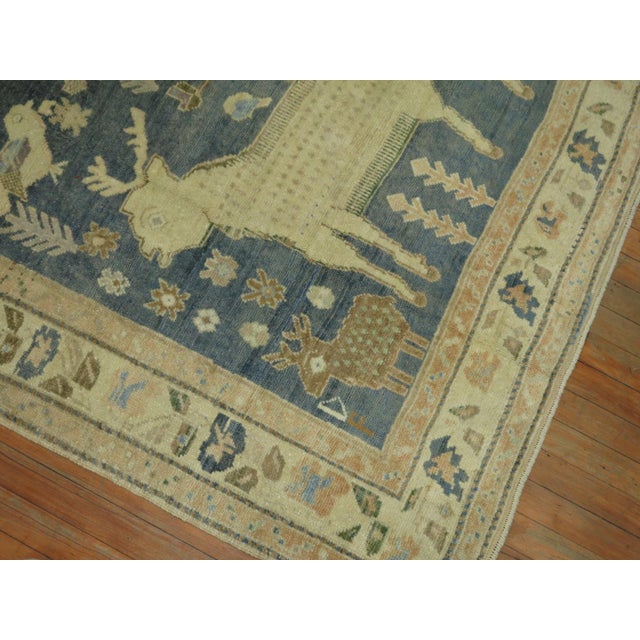 Mid 20th Century Pictorial Sheep Pigeon Sea Foam Turkish Anatolian Accent Size Decorative Rug - 4'6" x 7'2" For Sale - Image 18 of 18