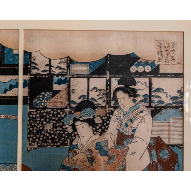 19th Century Japanese Ukiyo-E Woodblock Triptych Print by Utagawa Kunisada, Toyokuni III For Sale - Image 13 of 15