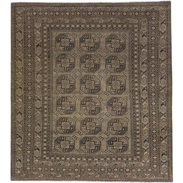 Textile 1930s Gray Antique Persian Turkmen Handmade Wool Rug With Geometric Design For Sale - Image 7 of 7