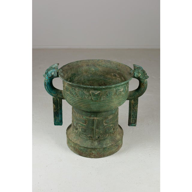 Large Archaic Bronze Gui Vessel with Taotie Beast For Sale - Image 6 of 11