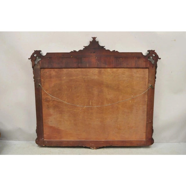 Vintage Chinese Chippendale Carved Mahogany Pagoda Frame Large Wall Mirror For Sale - Image 9 of 10
