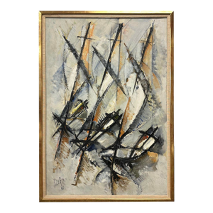 1960 Signed “Les Regates” Oil on Canvas Painting of Boats by Roger Lersy