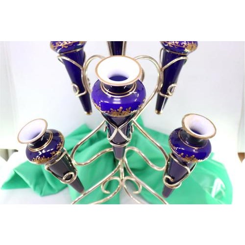 Flower Pot with Silver Structure and Seven Flower Supports, in Very Good conditions. Designed 1890 to 1919 This piece has...