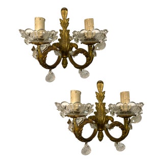 Crystal Bronze Sconces, 1950s, Set of 2 For Sale