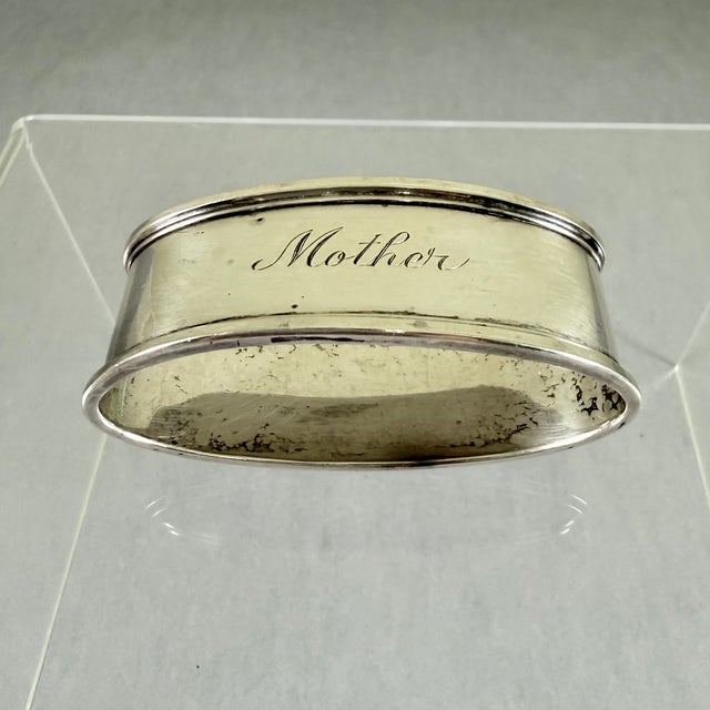 Sterling Silver Oval Napkin Ring, Engraved Mother For Sale - Image 4 of 8