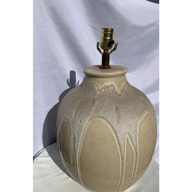 1980s Stoneware Two-Tone Lamp With Glaze Drip Detail For Sale - Image 4 of 4