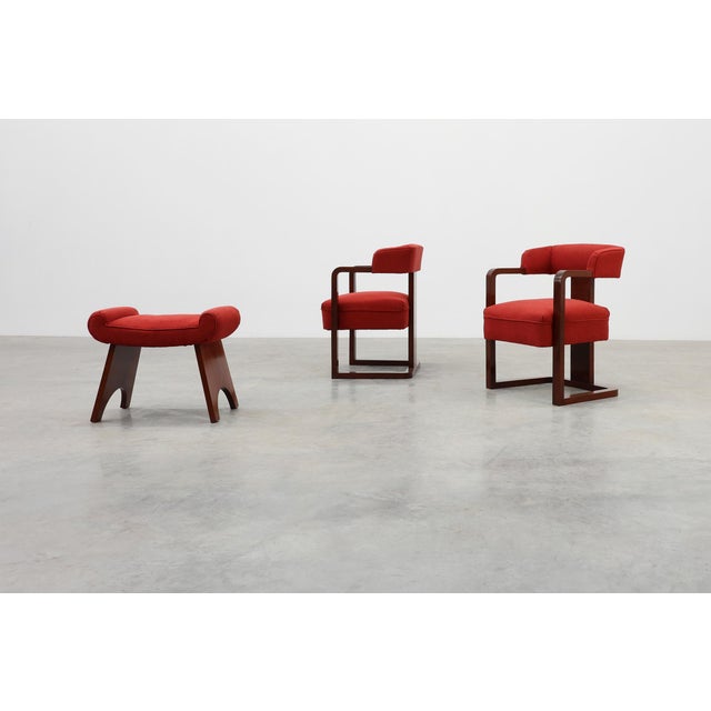 Art Deco Chairs and Ottoman, Belgium, 1920, Set of 3 For Sale - Image 4 of 18