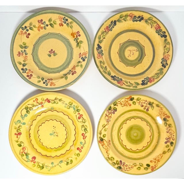 2000s Terre E Provence Ceramic Yellow & Green Salad Plates - Set of 10 For Sale - Image 4 of 8