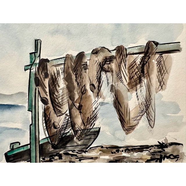 Rustic Henry Emil Salloch Original Watercolor on Paper Grand Gréves, 1957. For Sale - Image 3 of 7