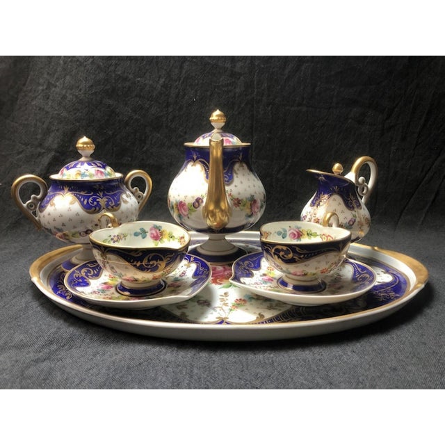 Antique Hand-Painted Floral Service in Limoges Porcelain from Marquise de Sevigne, 1890, Set of 8 For Sale - Image 11 of 11